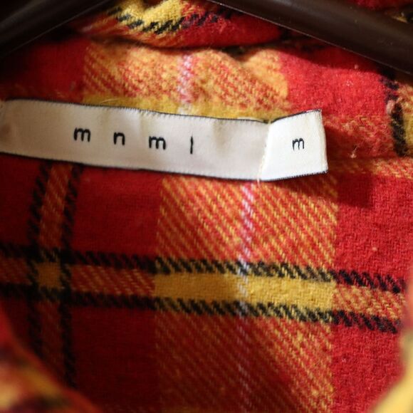 MNML Bright Orange Yellow Cropped Button Down Flannel Shirt Medium Vintage - Picture 7 of 8